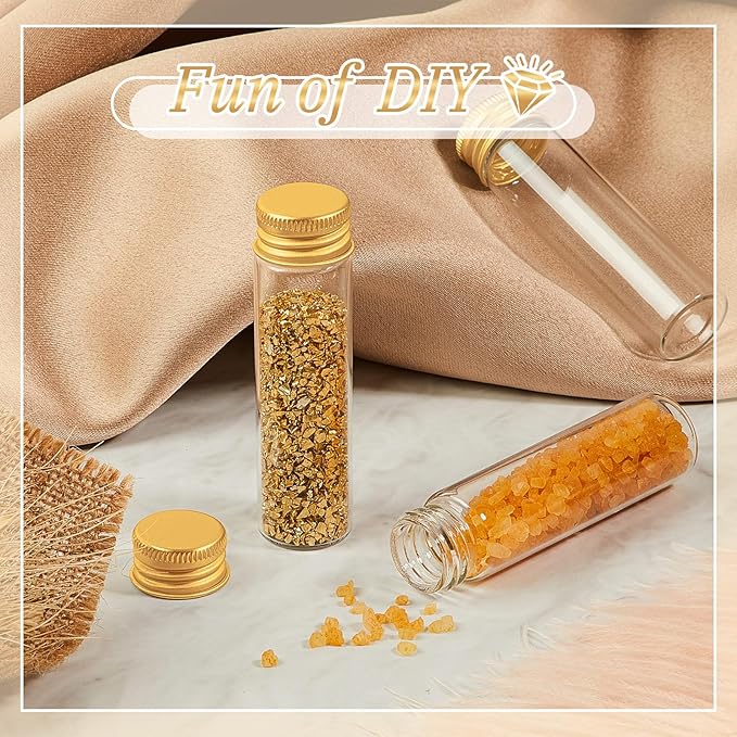 100 Pcs Small Clear Vials Spice Mini Jars with Lids Mini Glass Bottles with Screw Aluminum Metal Caps Tiny Jars Sample Containers for Powder Cream Cosmetic Jewelry Wedding (20 ml,Gold Caps)