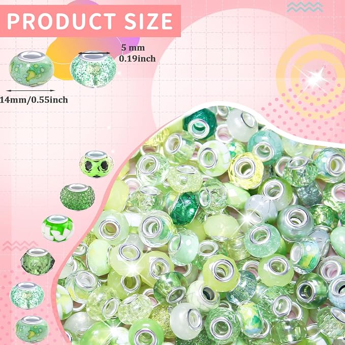 200Pcs Large Hole Beads Spacer Beads Light Green Assorted European Craft Big - Image 2