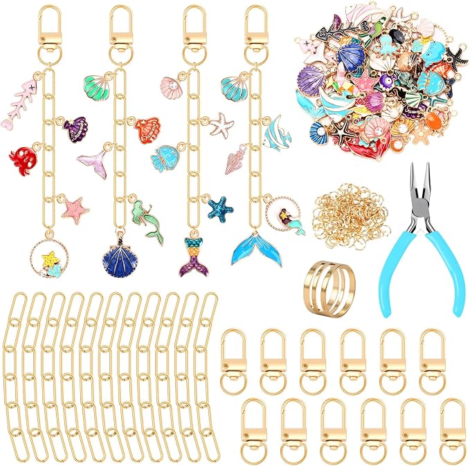 AUGSUN 189Pcs Ocean Keychain Making Kit Summer Beach DIY Keychain Craft | Under by AUGSUN
