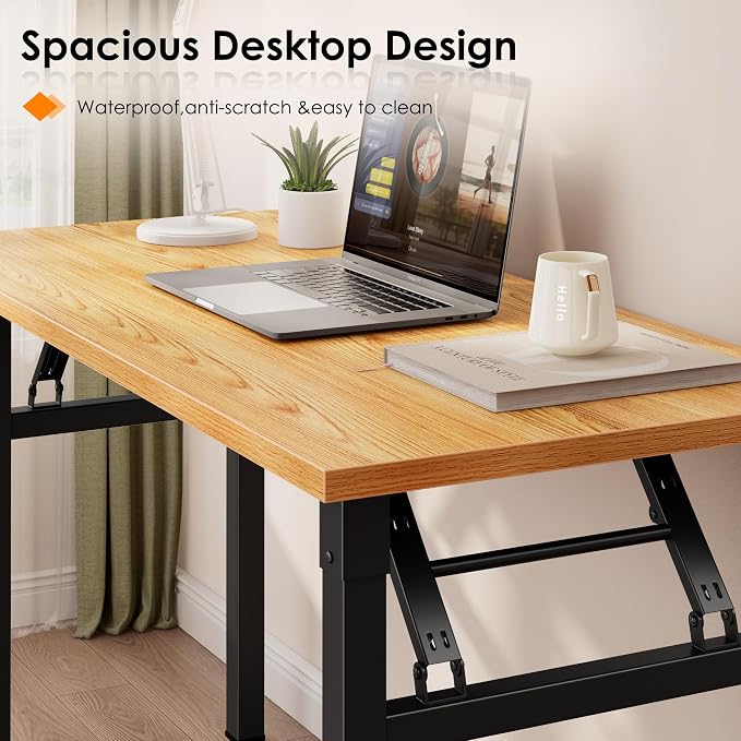 Need Small Folding Computer Desk, 35.8 Inch Writing Table, Teak & Black | - Image 7