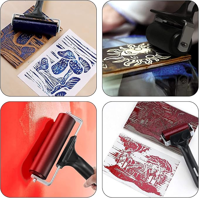3 Pack Brayer Rollers for Crafting, Vinyl Rubber Roller Brayers, Printmaking Brayer Rollers for Cricut Maker, Gluing, Printing, Inking and Stamping(Black)