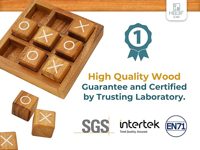 BSIRI Wooden XO Blocks (L) Tic Tac Toe Board Games - Ideal for Kids Games, Family Games and Game Night for Adults, Farmhouse Decor for Coffee Table Decor and Unique Gifts for All Occasion (5.5 Inch)