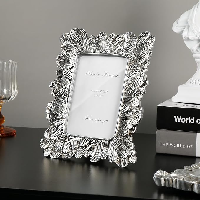 Cuspin Silver Picture Frame 3.5x5 Small Frame, Vintage Silver Palm Leaves - Image 7