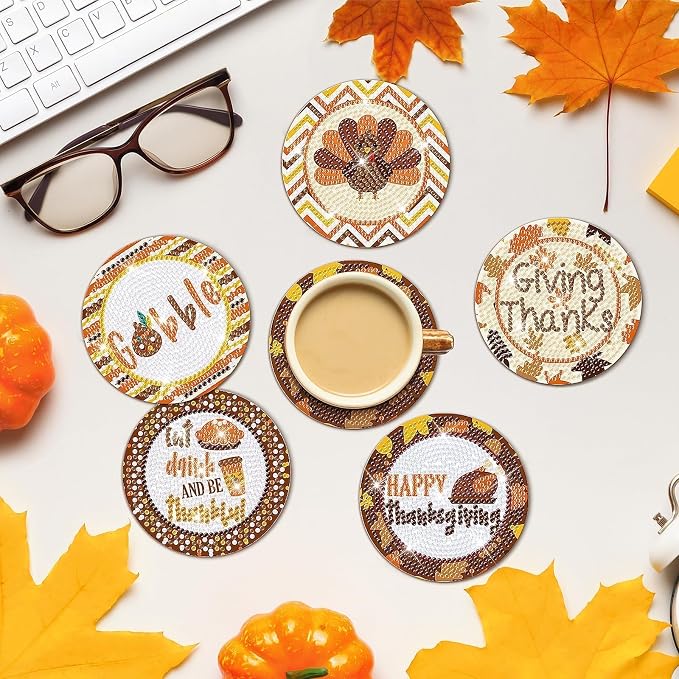 8 Pcs Thanksgiving Day Fall Diamond Coasters Kits - Image 7