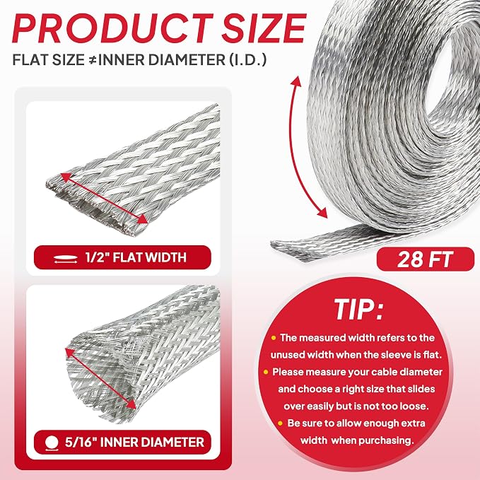 Tinned Copper Braid Cable Wire Shielding Sleeve Ground Straps Protection Flat - Image 2