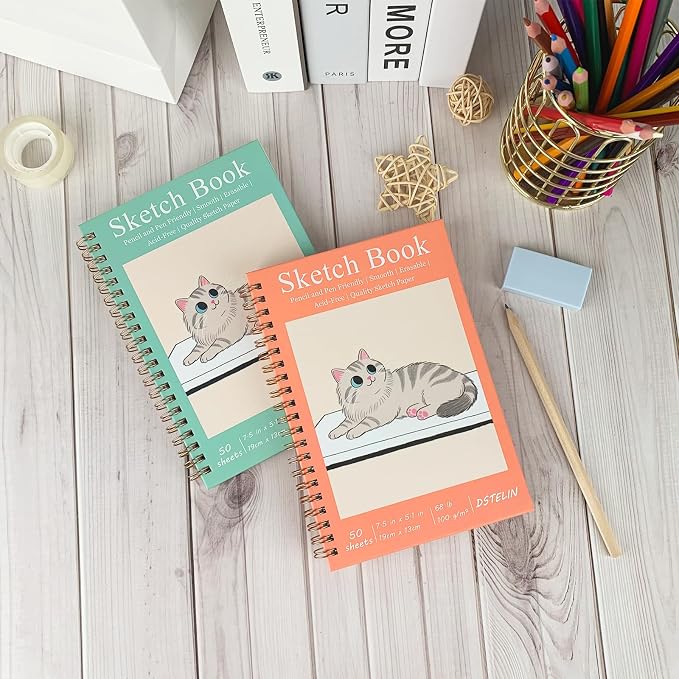 DSTELIN 2 Pack Mini Sketch Books, 7.5 x 5.1 Inch, Spiral Bound - Image 4