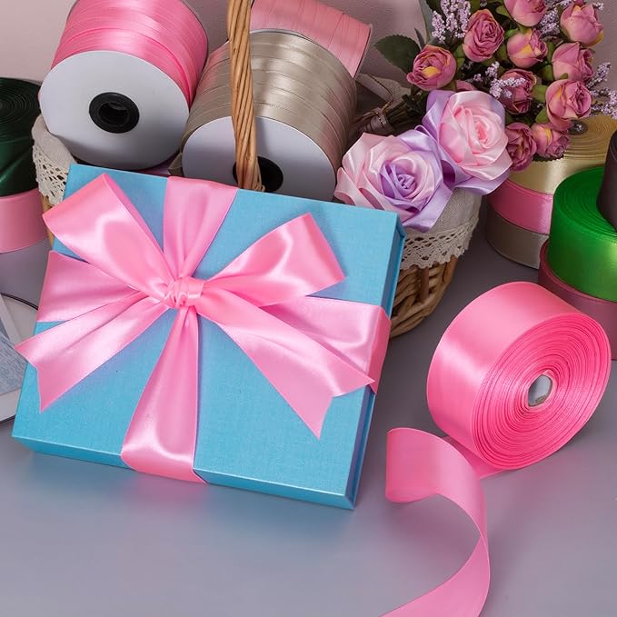 1 1/2 Inch Flamingo Pink Solid Satin Ribbon, 50 Yards Craft Fabric Ribbon for Gift Wrapping Floral Bouquets Wedding Party Decoration