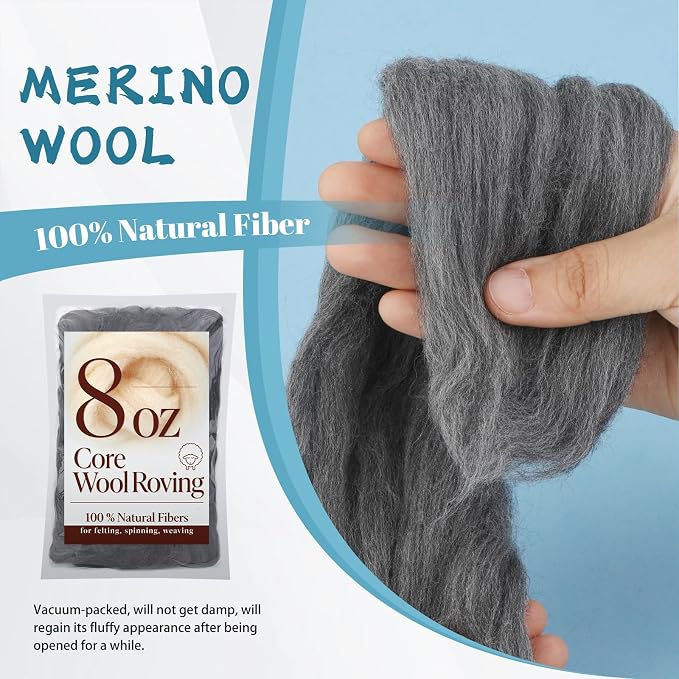Wonvoc 8 OZ Core Wool for Needle Felting, Premium Merino Wool Roving, Soft - Image 3