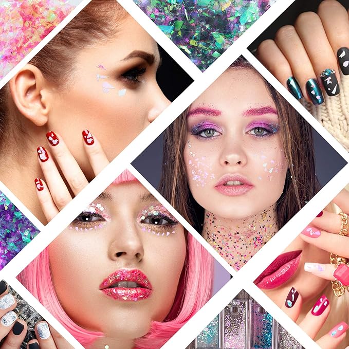18 Boxes Mermaid Iridescent Chunky Glitter Flakes Chrome Nail Sequins Aurora Holographic Mermaid Nail Glitter Flakes Glitters Chunky Iridescent Flakes for Face Eyes Body Hair Nail Decoration