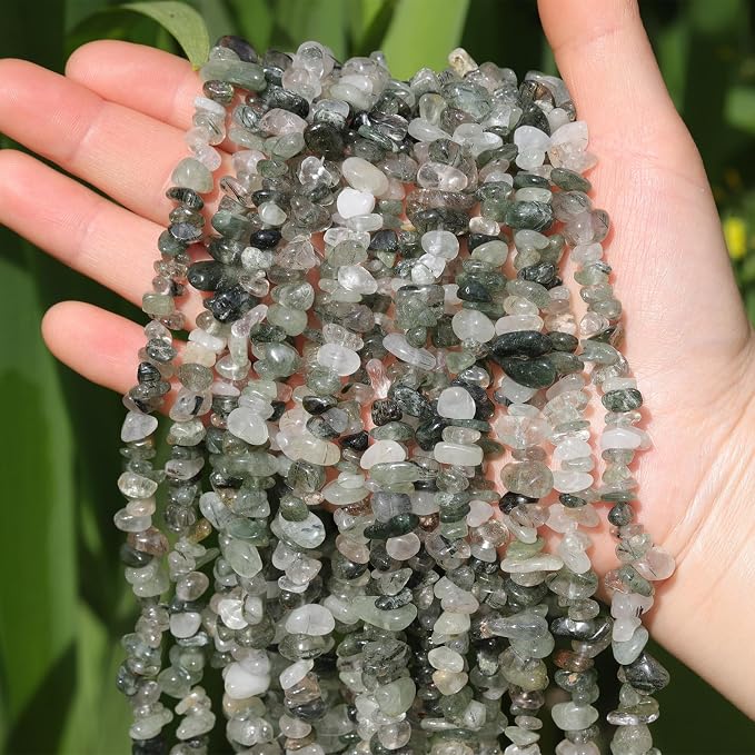 200 Pcs Green Rutilated Quartz Chip Beads by DQJRJTJewelryMakingCraftsSupplies