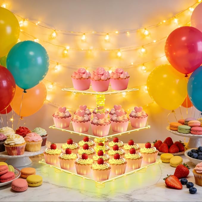 YestBuy 3 Tier Clear Square Cupcake Stand - Image 2