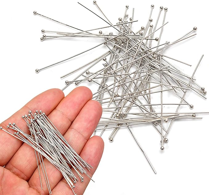 100pcs Silver Filled Ball Pins Non Tarnish Craft Earring Bracelet Jewelry Making Accessories Supplies (70mm (2.75in), Silver-Ball Pin)