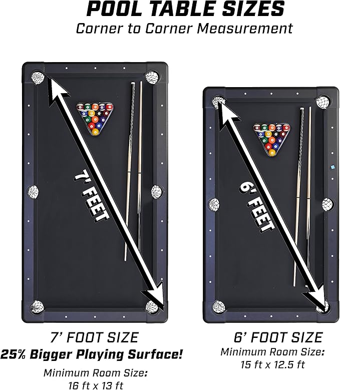 GoSports 6, 7, or 8 ft Billiards Tables - No Assembly, Choose Your Color - Portable Pool Table Includes Full Set of Balls, 2 Cue Sticks, Chalk and Felt Brush