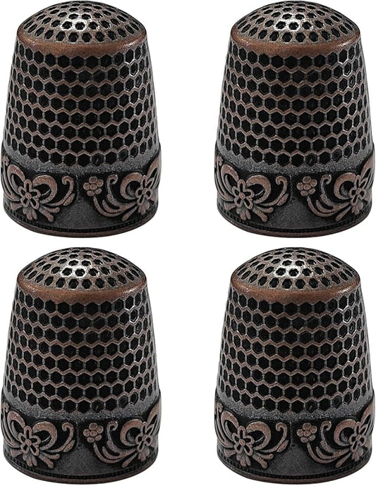 FR 4Pcs Sewing Thimbles, Metal Thimbles for Hand Sewing Finger Protector Knitting Needlework DIY Tools Red Copper