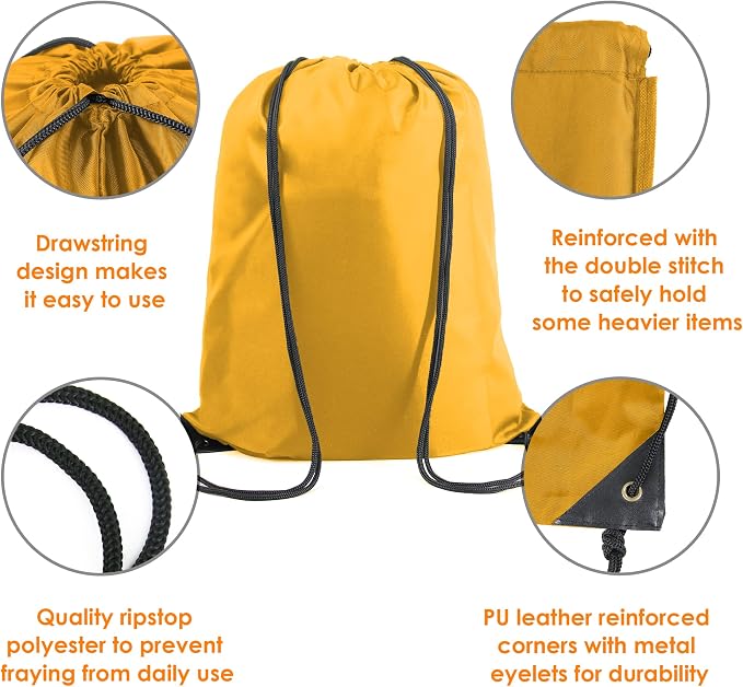 BeeGreen Yellow Drawstring Backpack Bags Bulk 2 Pack X-Large 22.4" L x 17.5" W - Image 4