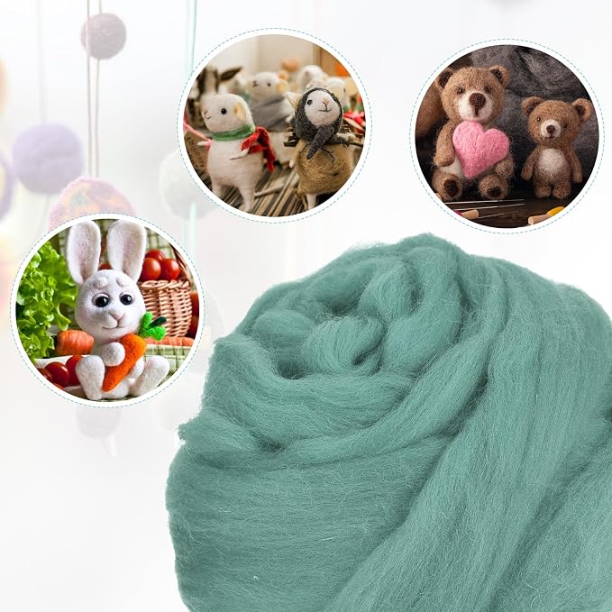 uxcell Needle Felting Wool, 3.5 Oz Nature Fibre Wool Yarn Roving - Image 4
