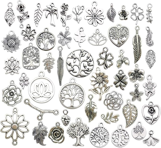 Youdiyla 100pcs Mix Silver Tree Flower Charms Collection, Bulk Mini Small by Youdiyla