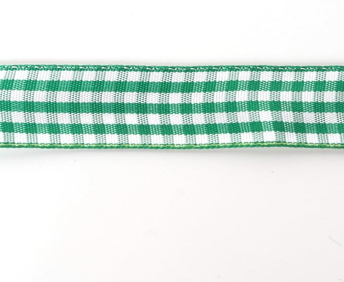 Green Gingham Plaid Checked Ribbon 25 Yards Each Roll 100% Polyester (5/8",Green)