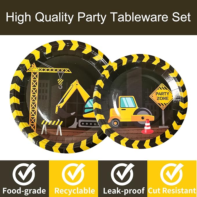 96pcs Construction Birthday Party Supplies Construction Theme Paper Plates and - Image 4