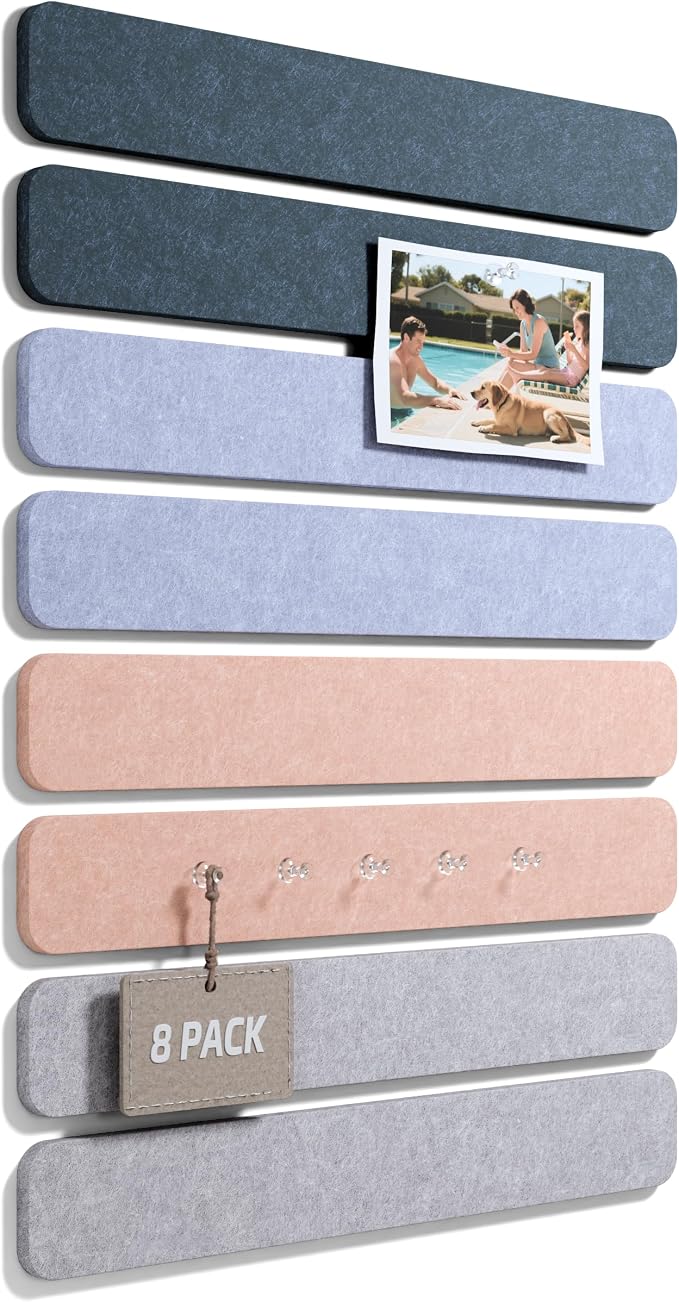 Fluxynara Cork Board Alternative Felt Strip Board 8-Pack 13"x2", Office Pin by FLUXYNARA