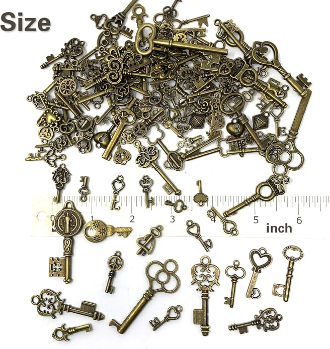 125 PCS Vintage Skeleton Key Set Charms, JIALEEY Mixed Antique Style Bronze - Image 6