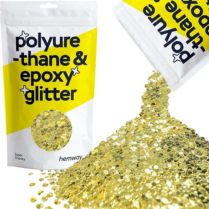 Hemway Glitter for Resin 100g Sand Gold Metallic Crystals for Epoxy Craft Super Chunky Flakes Tumblers Wax Melt