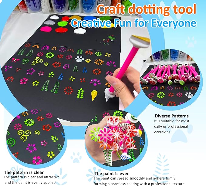 GEOCCI Flower Petal Tools for Dot Painting，50 Petal Shapes Dotting Tool，Mandala Dot Art Tools for Rocks，Embosssing Tools for Painting Dots （Pink）