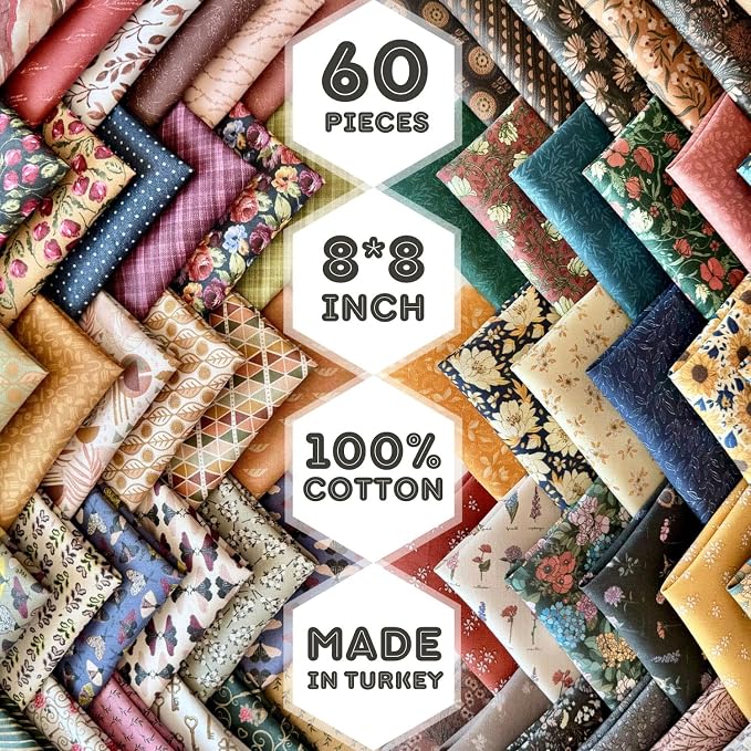 Vintage Floral & Botanical Cotton Fabric Bundle – 60 Pre-Cut Squares, 100% by FabricsTown
