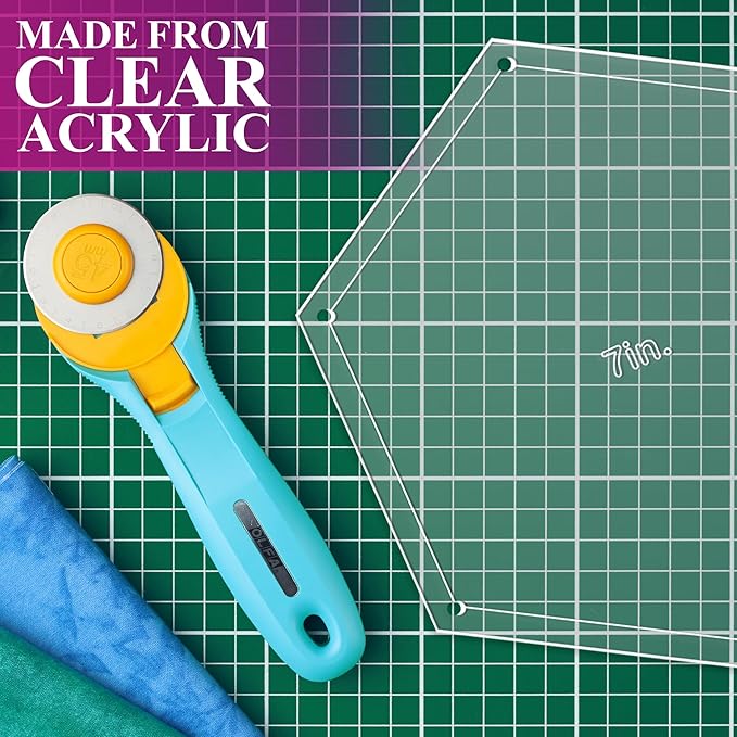 Hexagon Quilting Template Set - 7" with 1/4" Seam Allowance - Durable Acrylic Templates for Quilting, Patchwork, Crafting, & Sewing Projects - Clear Templates for Accurate Designing