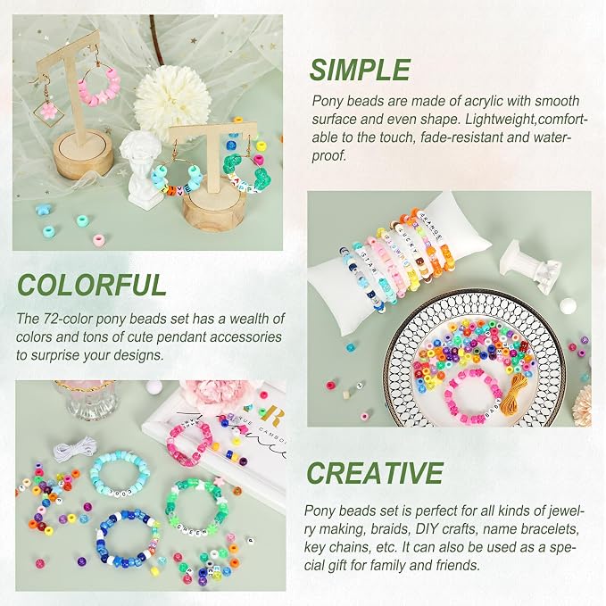 QUEFE 72 Colors Pony Beads for Bracelets Making Kit, 9mm Pony Beads and Letter - Image 5