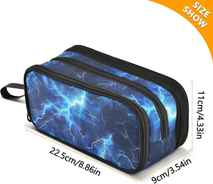 Blue Electric Lightning Pencil Case Box Boys Girls Large Pencil Pouch Zipper - Image 7