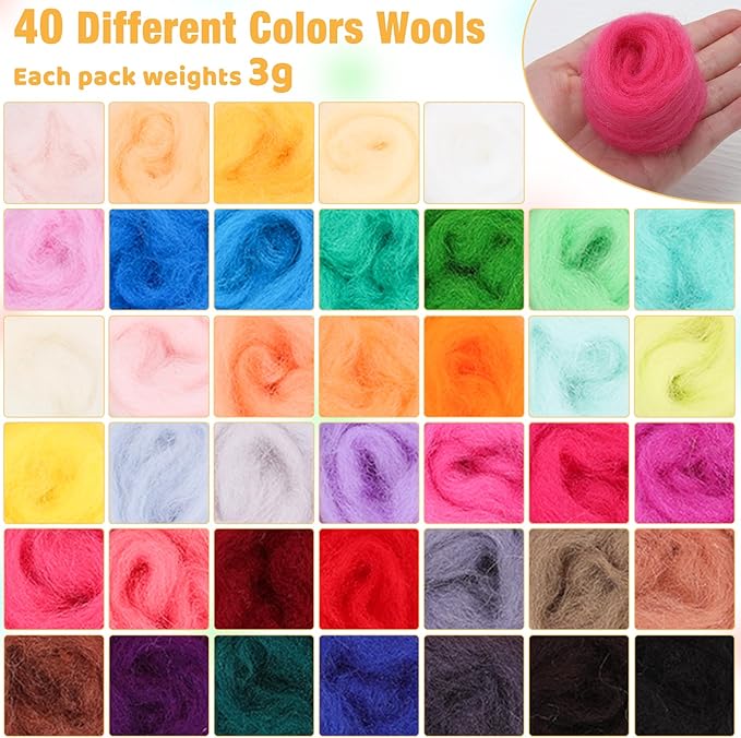 Mayboos Needle Felting Starter Kit, Wool Roving 40 Colors Set, Wool Felt Tools - Image 2