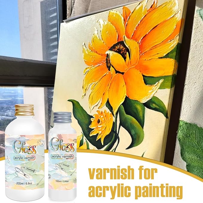 Gloss Varnish for Acrylic Painting, 100ml Clear Acrylic Varnish Gloss Keeps Paintings from Yellowing, Cracking, Maintains Permanent Color