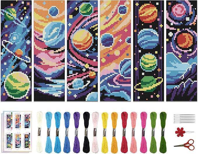 ACRNIGHEET 6PCS Cross Stitch Bookmark Kits Cosmic Planet Pattern Counted Cross by ACRNIGHEET