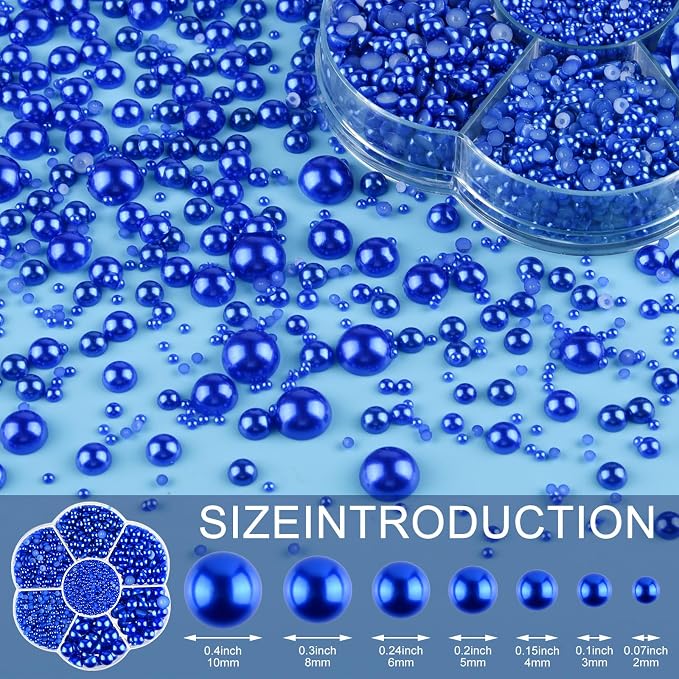 NACHLYNN 6480 Pcs Flat Back Pearl 7 Sizes Half Round Beads Blue - Image 2