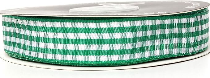 Green Gingham Plaid Checked Ribbon 25 Yards Each Roll 100% Polyester (5/8",Green)