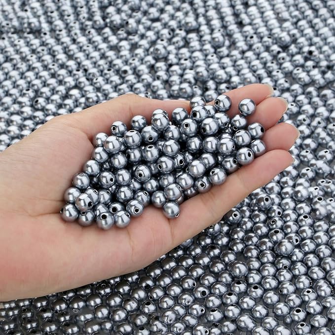 DUQGUHO Gray Pearl Beads for Crafts 6mm Plastic Pearl Beads by DUQGUHO
