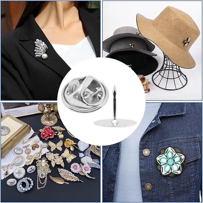 130 Set Pin Backs, Blank Pins Scatter Butterfly Clutch Pin Holder Enamel Pin Locking Backs Tie Tacks Jewelry Pin Backings Clasp for Brooch Lapel Hat Uniform Badges Tie Tack (10mm, Silver)