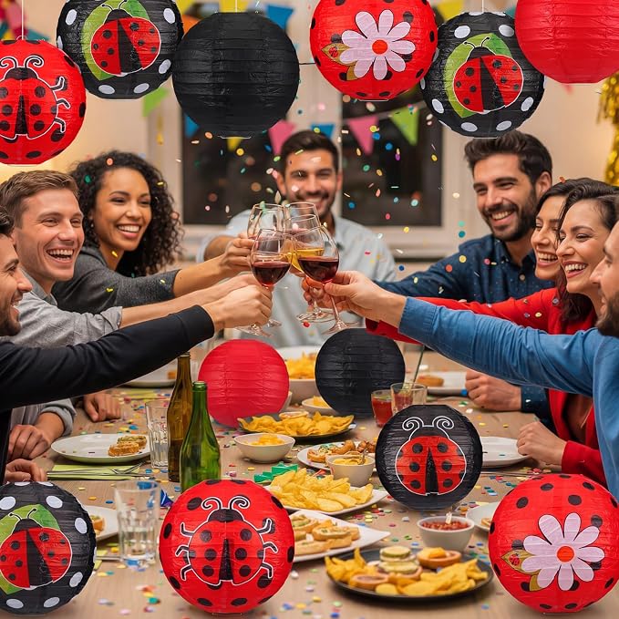 Panelee 12 Pcs Ladybug Party Decorations Paper Lanterns 8 Inch Hanging Round - Image 5