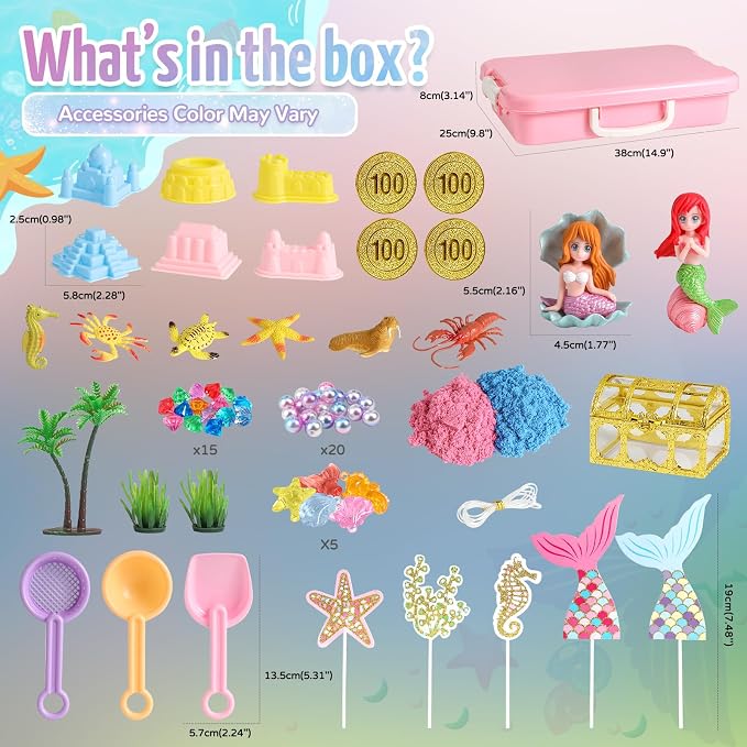 KNASON Mermaid Sensory Bin, Play Sand Art Kit - Image 2