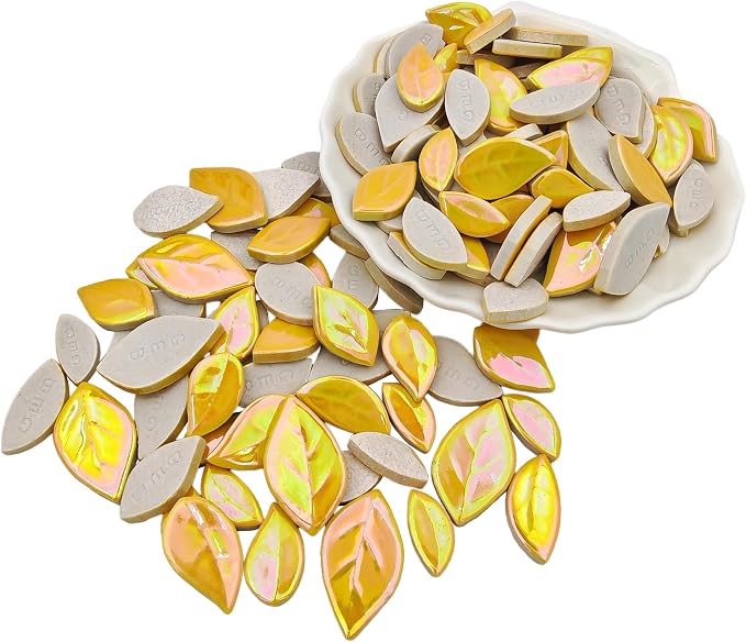 500g/1.1lb Leaf-Shaped Ceramic Mosaic Tiles, Ceramic Mosaic Pieces - Image 3