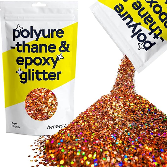 Hemway Polyurethane & Epoxy Resin Glitter 100g / 3.5oz Metallic Crystal Flake Additive for Flooring Jewelry Tumblers Glass Pigment - Extra Chunky (1/24" 0.040" 1mm) - Bronze Brown Holographic