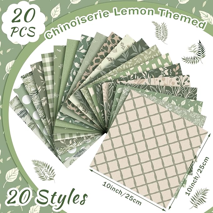 HunnmingRe 20 Pcs 10''x10'' Sage Green Quilting Fabric Square Greenery Precuts - Image 2