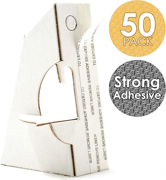 Golden State Art, 3 Inch Self Stick Easel Back, Cardboard Stand, Single Wing, Archival Quality, Display Posters Pictures Brochures, Easy and Fast Application (Pack of 50) White, Made in USA