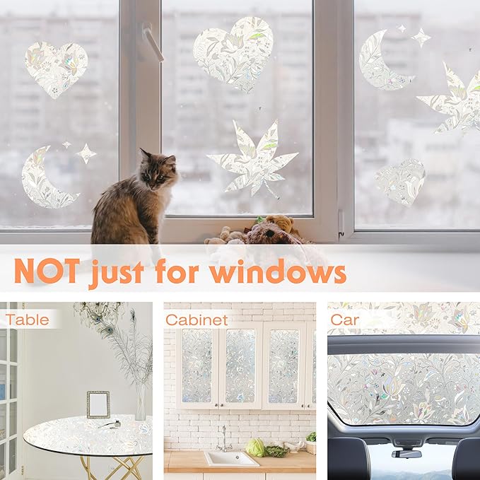 Hilarious Privacy Window Film, Tulip Window Vinyl, Stained Glass Static Stickers, 3D Decorations for Glass Windows, Removable Window Covering, Adhesive-Free Stickers (29.5'' x 118'')