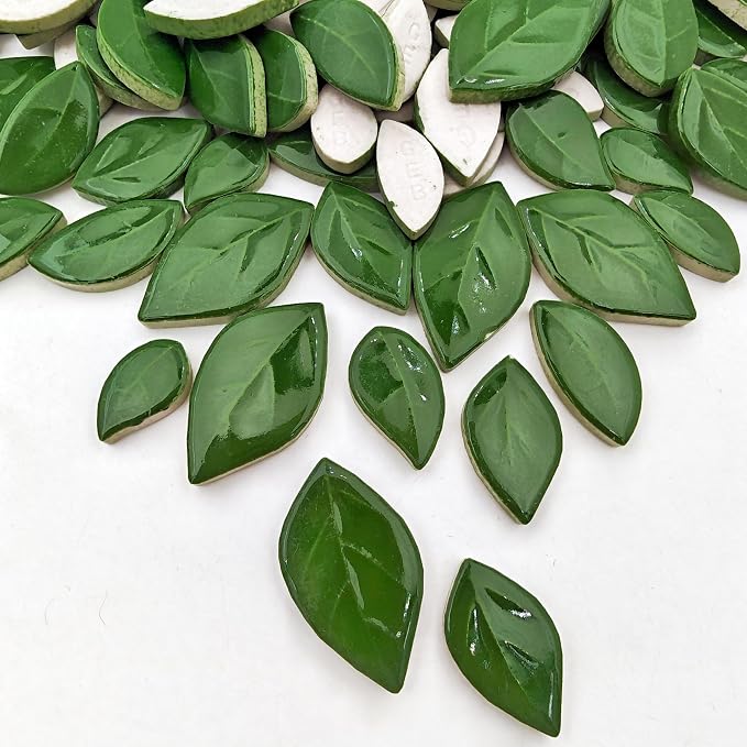 500g/1.1lb Leaf-Shaped Ceramic Mosaic Tiles, Ceramic Mosaic Pieces by Unknown
