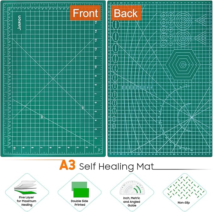 2 Pack Self Healing Sewing Mat, JIARON 12'' x 18'' Cutting Mats for Crafts, Double Sided 5 Layers Craft Cutting Mat for Sewing, Crafts, Scrapbooking Mat.