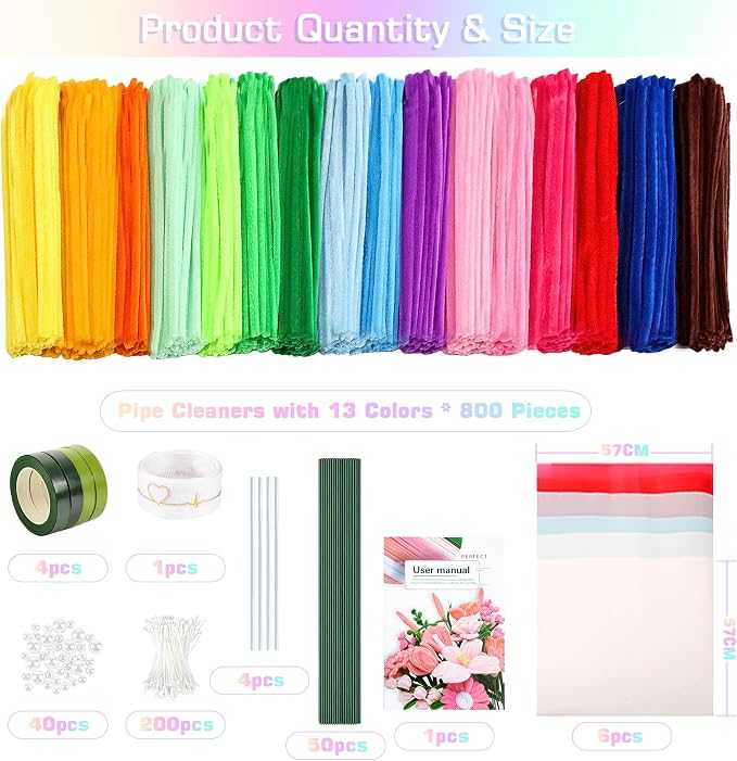 800 Pcs Pipe Cleaner Flower kit - Image 2