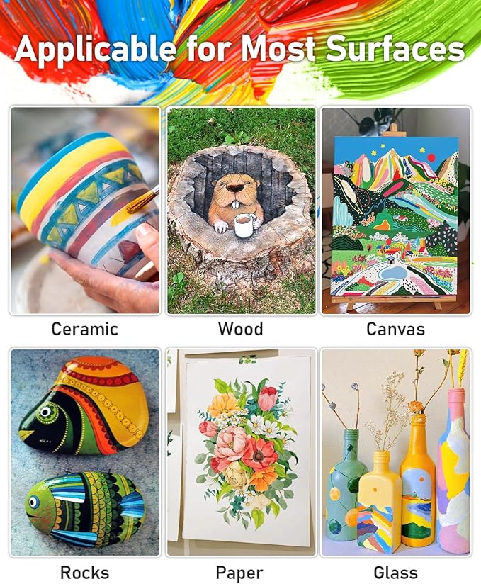 15 Colors Large Acrylic Paint Set (33.8 oz,1000 ml) Art Painting Bulk Supplies for Multi Surface Canvas Wood Leather Fabric Rock Craft, Non Toxic Paint for Kid & Adult with Pump, Color Wheel