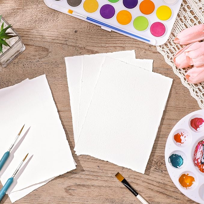 25 Sheets Watercolor Paper 5 x 7 in, 300 GSM Deckled Edge Handmade Paper | - Image 3